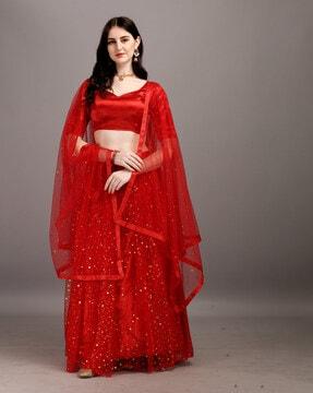 embellished flared lehenga choli set with dupatta