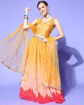 embellished flared lehenga choli set with dupatta