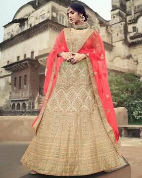 embellished flared lehenga choli set with dupatta