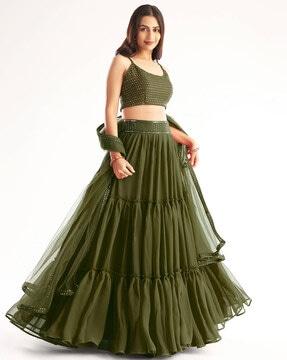 embellished flared lehenga choli set with dupatta