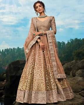 embellished flared lehenga choli with dupatta