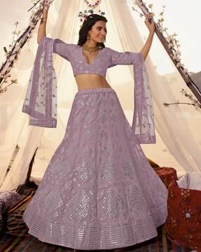 embellished flared lehenga choli with dupatta