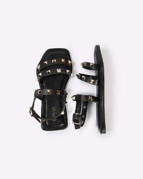 embellished flat sandals with buckle closure