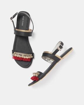 embellished flat sandals with buckle closure