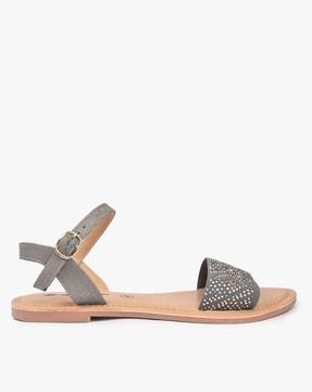 embellished flats with buckle closure