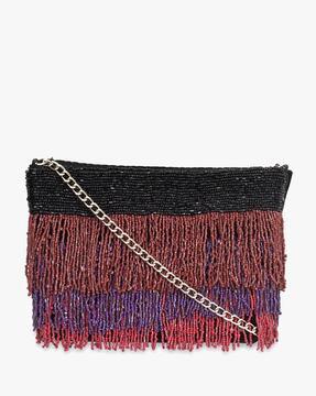 embellished fold-over clutch with chain strap