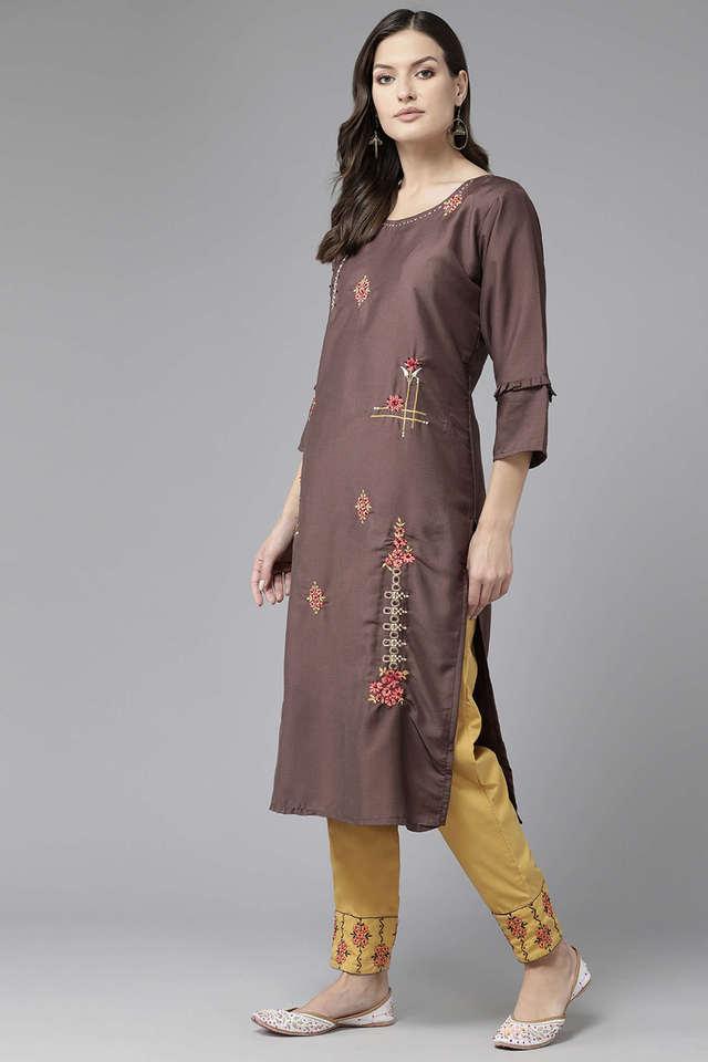 embellished full length cotton blend knitted womens kurta set