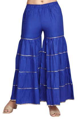 embellished full length cotton women's shararas - blue