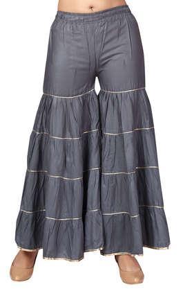 embellished full length cotton women's shararas - grey