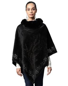 embellished fur poncho