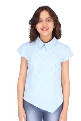 embellished georgette collar neck girls top - aqua