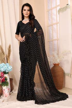 embellished georgette party wear women's saree - black