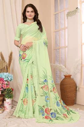 embellished georgette party wear women's saree - green