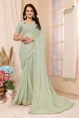 embellished georgette party wear women's saree - lime green