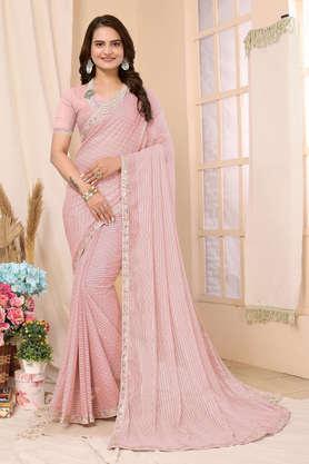 embellished georgette party wear women's saree - pink