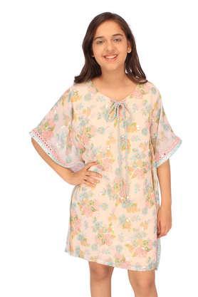 embellished georgette regular fit girls clothing set - peach
