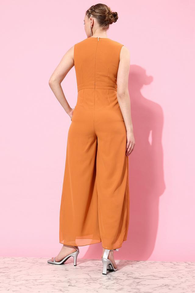 embellished georgette relaxed fit women's jumpsuit - dusty orange