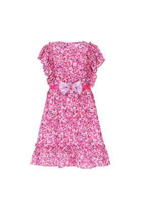 embellished georgette round neck giri's casual wear dress - pink