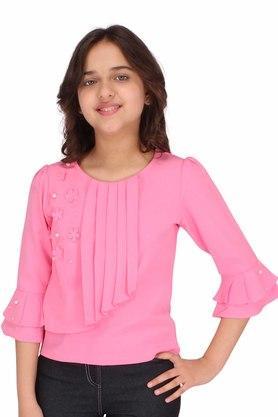 embellished georgette round neck girls casual wear top - pink