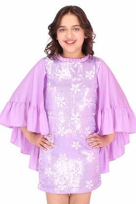 embellished georgette round neck girls party wear dress - purple