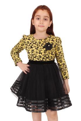 embellished georgette round neck girls party wear dress - yellow