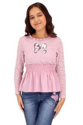 embellished georgette round neck girls peplum top - purple