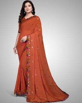 embellished georgette saree with lace border