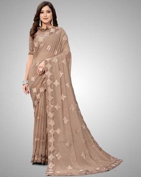 embellished georgette saree with lace border