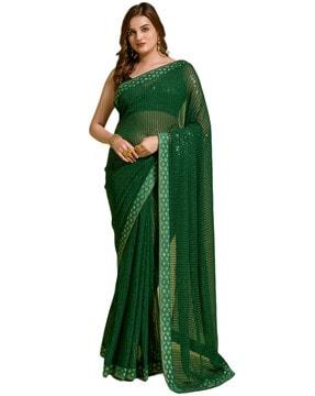 embellished georgette saree with lace border