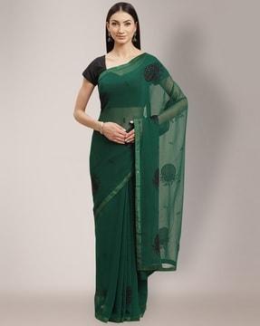 embellished georgette saree with lace border