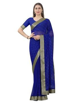 embellished georgette saree with patch border