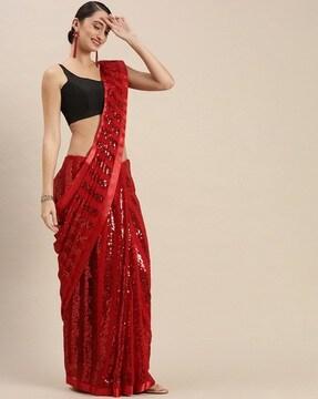 embellished georgette saree with patch border