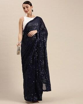 embellished georgette saree with scalloped hem