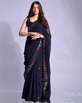 embellished georgette saree with sequin accent