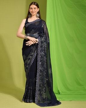 embellished georgette saree with sequin accent