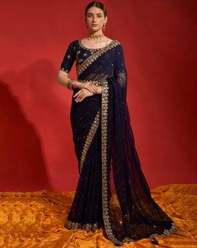 embellished georgette saree with sequin accent