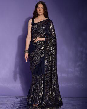 embellished georgette saree with sequin accent