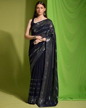 embellished georgette saree with sequin accent