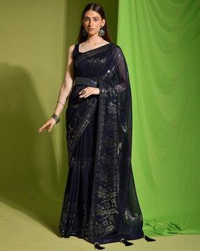 embellished georgette saree with sequin accent