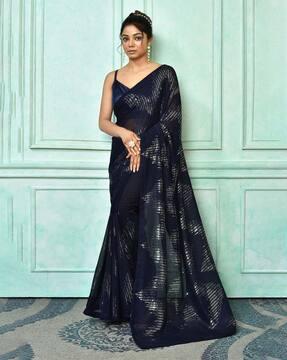 embellished georgette saree with sequin accent