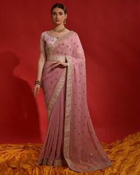 embellished georgette saree with sequin accent