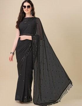 embellished georgette saree with tassels