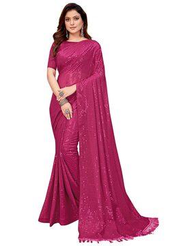 embellished georgette saree with tassels