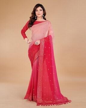 embellished georgette saree with tassels