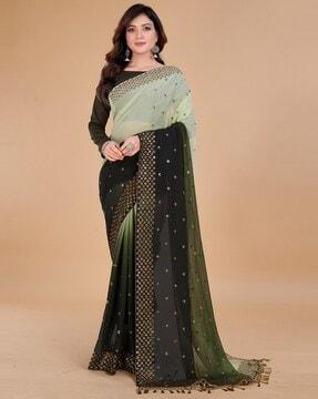 embellished georgette saree with tassels