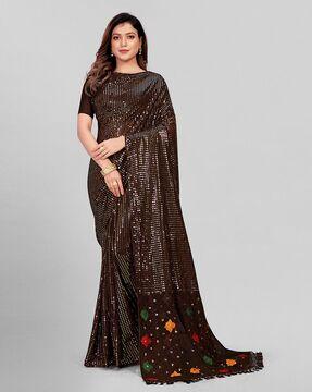 embellished georgette saree with tassels