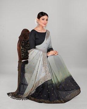 embellished georgette saree with tassels