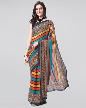 embellished georgette saree with thick border