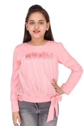 embellished glitter net & georgette embellished girls top - pink