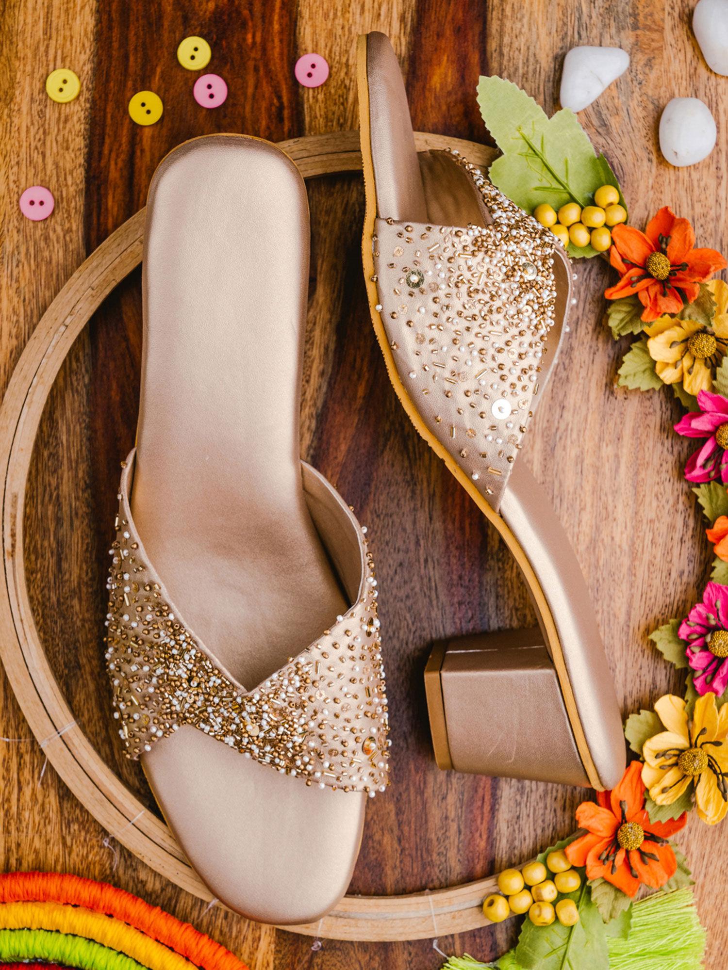 embellished gold heels